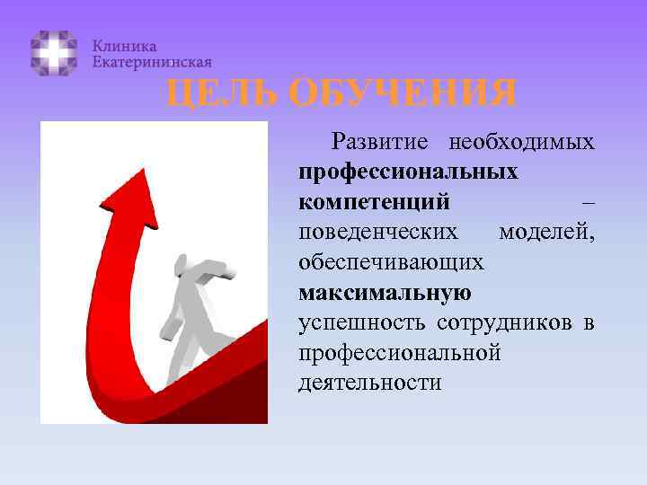 ЦЕЛЬ ОБУЧЕНИЯ Развитие необходимых профессиональных компетенций – поведенческих моделей, обеспечивающих максимальную успешность сотрудников в