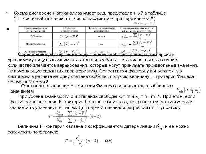 Анализ имеет. Число степеней свободы для модели линейной парной регрессии. Число степеней свободы для дисперсионного анализа. Дисперсионный анализ уравнения линейной регрессии.. Число степеней свободы для уравнения парной регрессии.