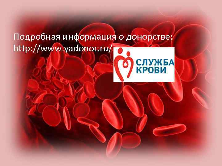 Подробная информация о донорстве: http: //www. yadonor. ru/ 