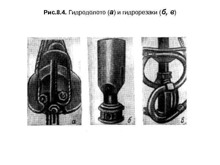 Рис. 8. 4. Гидродолото (а) и гидрорезаки (б, в) 