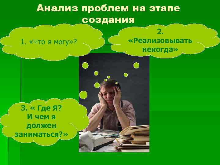 Анализ проблем на этапе создания 1. «Что я могу» ? 3. « Где Я?