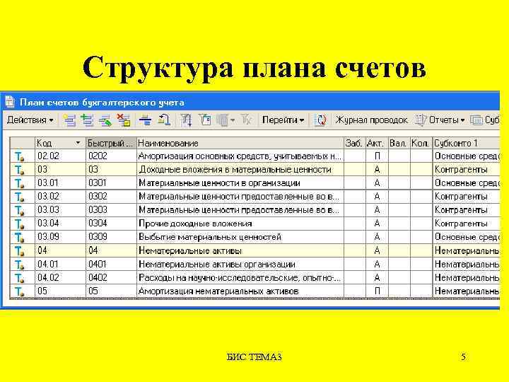 Структура плана счетов БИС ТЕМА 3 5 