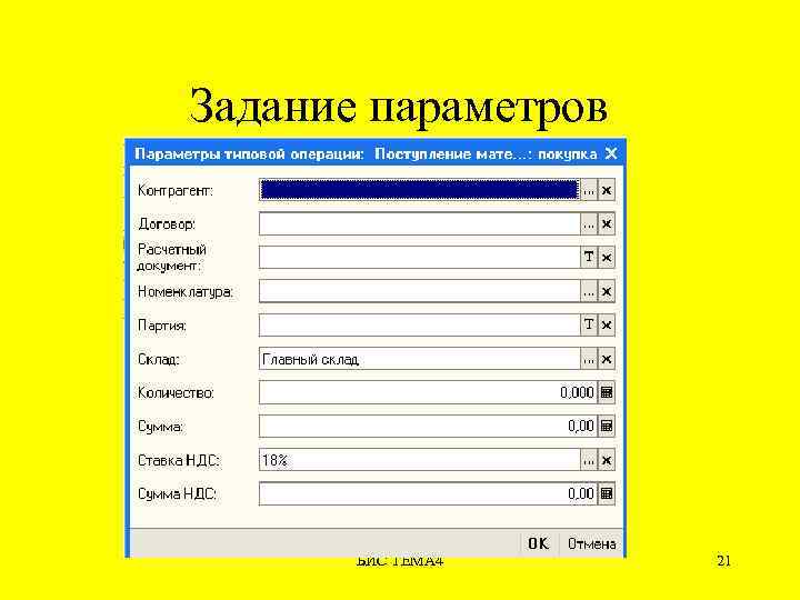 Задание параметров БИС ТЕМА 4 21 