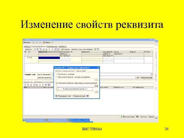 Изменение свойств реквизита БИС ТЕМА 4 29 