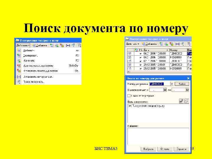 Поиск документа по номеру БИС ТЕМА 5 19 
