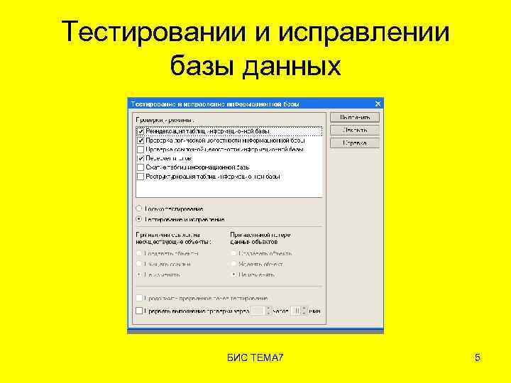 Тестировании и исправлении базы данных БИС ТЕМА 7 5 