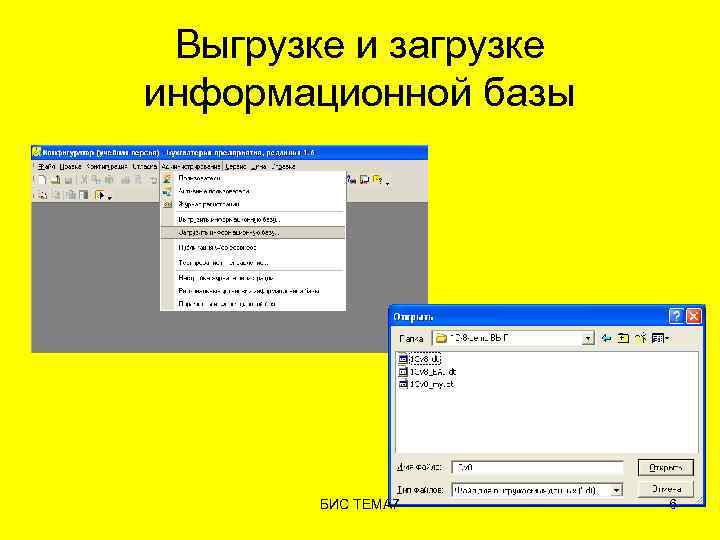 Выгрузке и загрузке информационной базы БИС ТЕМА 7 6 