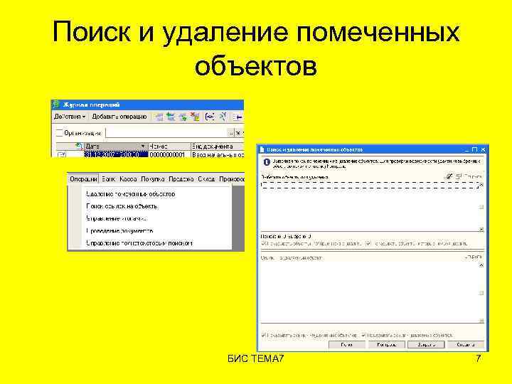 Поиск и удаление помеченных объектов БИС ТЕМА 7 7 