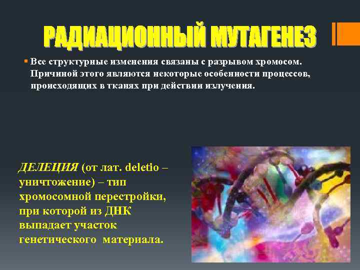 § Все структурные изменения связаны с разрывом хромосом. Причиной этого являются некоторые особенности процессов,