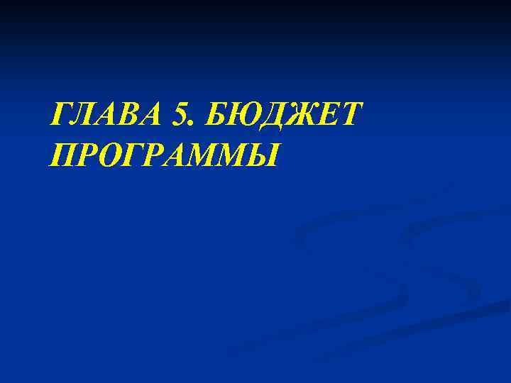 ГЛАВА 5. БЮДЖЕТ ПРОГРАММЫ 