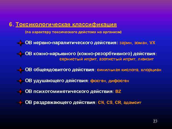 6. Токсикологическая классификация (по характеру токсического действия на организм) ОВ нервно-паралитического действия: зарин, зоман,