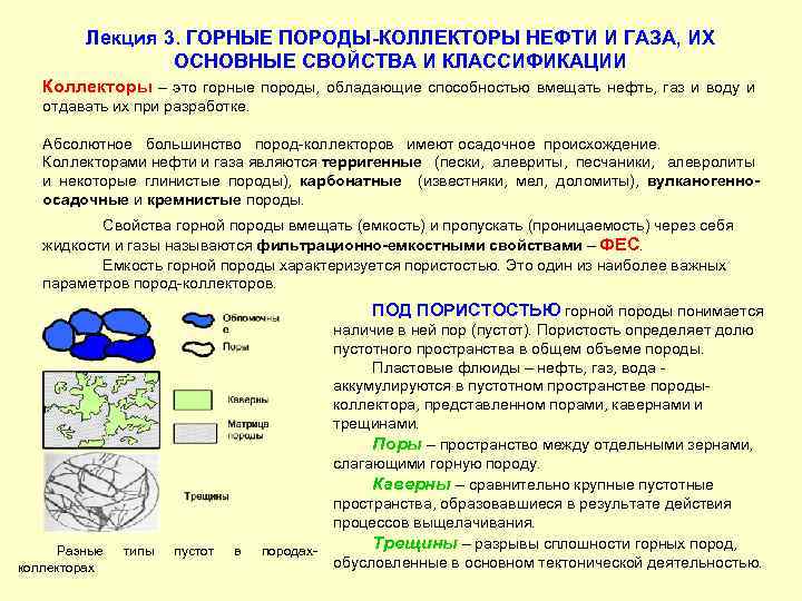 Лекция 3. ГОРНЫЕ ПОРОДЫ-КОЛЛЕКТОРЫ НЕФТИ И ГАЗА, ИХ ОСНОВНЫЕ СВОЙСТВА И КЛАССИФИКАЦИИ Коллекторы –