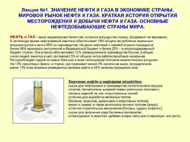 Лекция № 1. ЗНАЧЕНИЕ НЕФТИ И ГАЗА В ЭКОНОМИКЕ СТРАНЫ. МИРОВОЙ РЫНОК НЕФТИ И