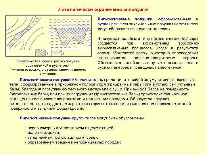 Литологически ограниченные ловушки Литологические ловушки, сформированные в руслах рек. Неантиклинальные ловушки нефти и газа