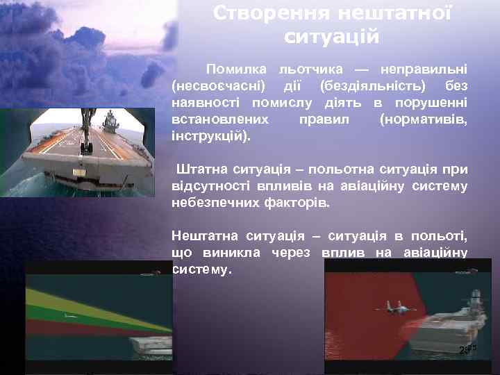 Створення нештатної ситуацій Помилка льотчика — неправильні (несвоєчасні) дії (бездіяльність) без наявності помислу діять