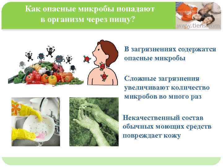 Как опасные микробы попадают в организм через пищу? www. tiens. com 单击此处编辑母版文本样式 В загрязнениях