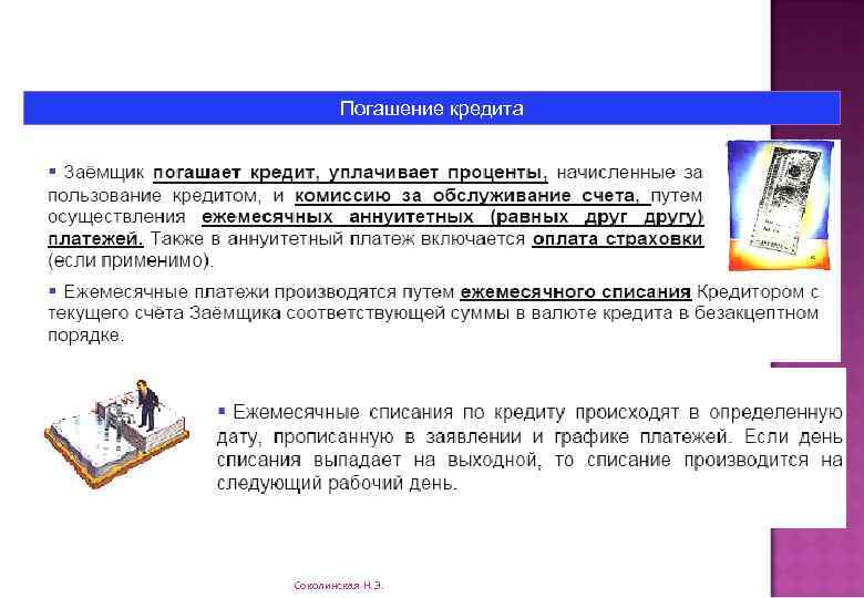 Погашение кредита Соколинская Н. Э. 