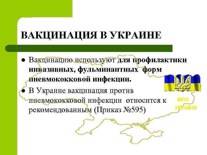 ВАКЦИНАЦИЯ В УКРАИНЕ l l Вакцинацию используют для профилактики инвазивных, фульминантных форм пневмококковой инфекции.