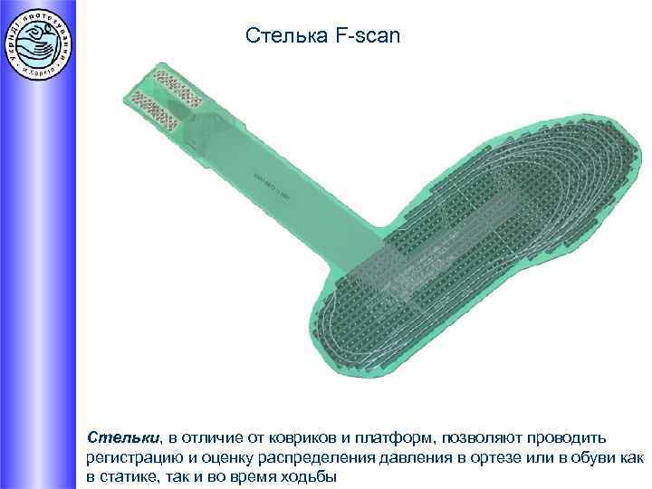 Стелька F-scan Стельки, в отличие от ковриков и платформ, позволяют проводить регистрацию и оценку