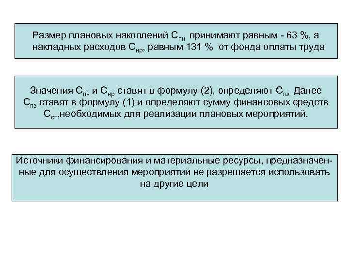 Размер плановых накоплений Спн принимают равным - 63 %, а накладных расходов Снр, равным