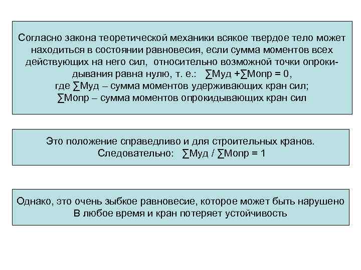 Согласно закона теоретической механики всякое твердое тело может находиться в состоянии равновесия, если сумма