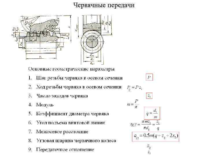 Основные параметры червячной передачи