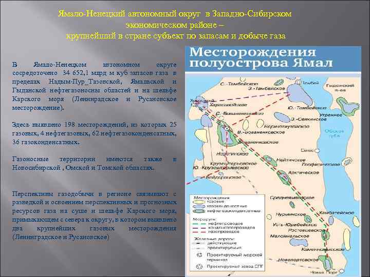 Ямало-Ненецкий автономный округ в Западно-Сибирском экономическом районе – крупнейший в стране субъект по запасам