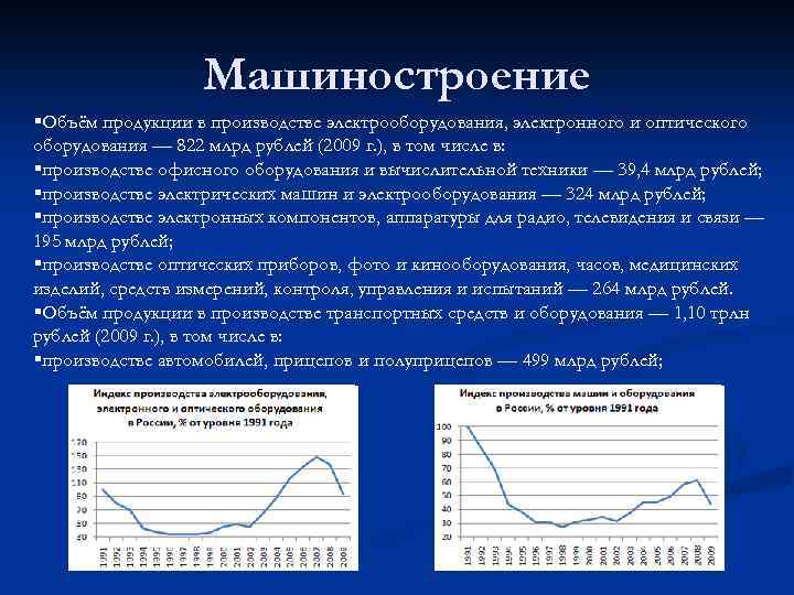 Машиностроение §Объём продукции в производстве электрооборудования, электронного и оптического оборудования — 822 млрд рублей