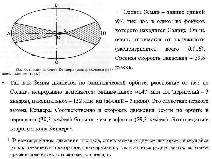  • Орбита Земли – эллипс длиной 934 тыс. км, в одном из фокусов