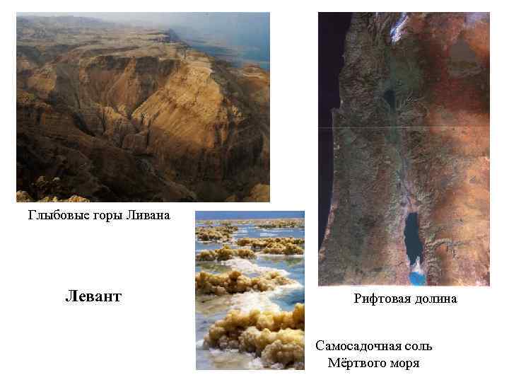 Глыбовые горы Ливана Левант Рифтовая долина Самосадочная соль Мёртвого моря 