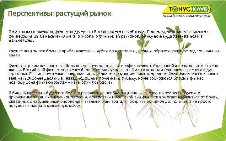 Перспективы: растущий рынок По данным аналитиков, фитнес-индустрия в России растет на 20% в год.