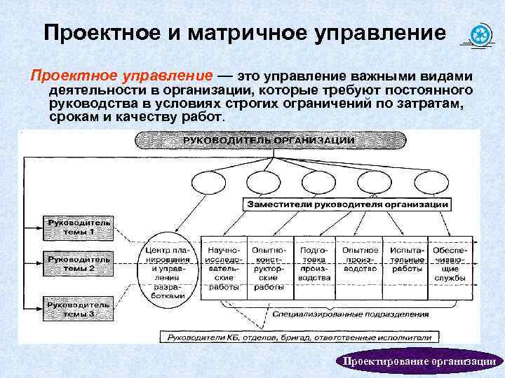 Проектное и матричное управление Проектное управление — это управление важными видами деятельности в организации,