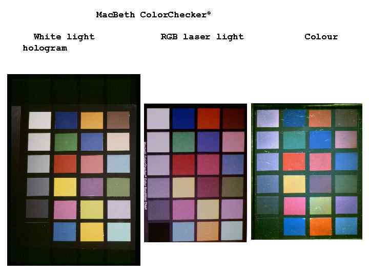 Mac. Beth Color. Checker® White light hologram RGB laser light Colour 