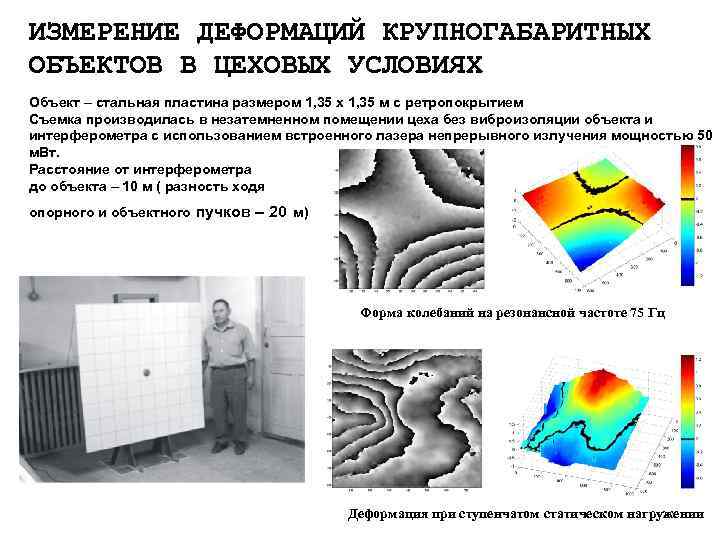 ИЗМЕРЕНИЕ ДЕФОРМАЦИЙ КРУПНОГАБАРИТНЫХ ОБЪЕКТОВ В ЦЕХОВЫХ УСЛОВИЯХ Объект – стальная пластина размером 1, 35