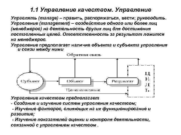 1. 1 Управление качеством. Управление Управлять (manage) – править, распоряжаться, вести; руководить. Управление (management)