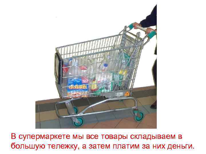 В супермаркете мы все товары складываем в большую тележку, а затем платим за них