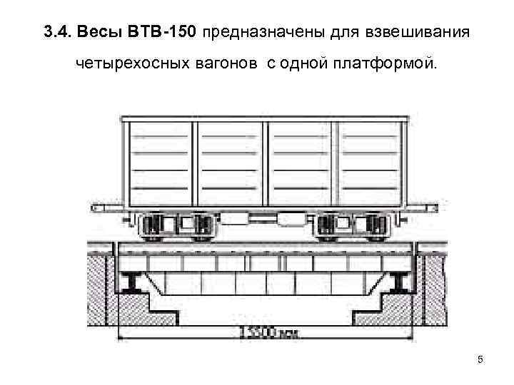 3. 4. Весы ВТВ-150 предназначены для взвешивания четырехосных вагонов с одной платформой. 5 