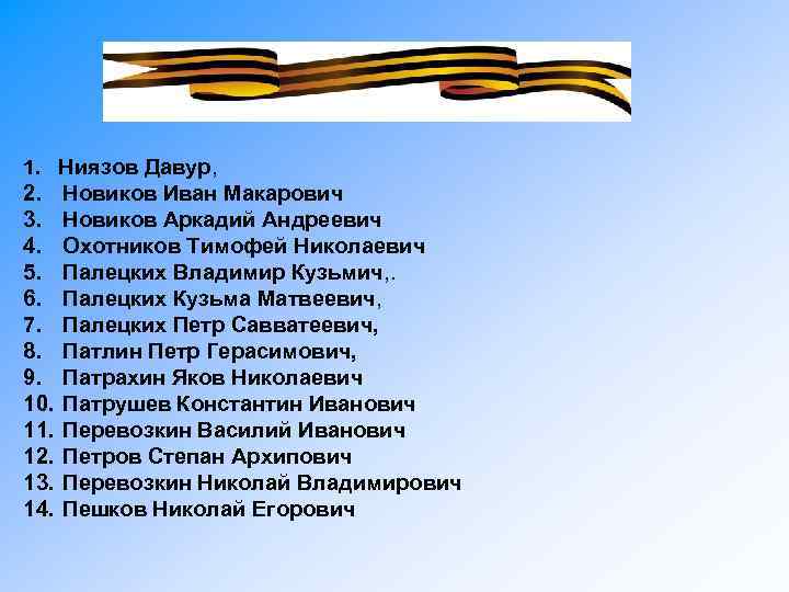 1. Ниязов Давур, 2. 3. 4. 5. 6. 7. 8. 9. 10. 11. 12.