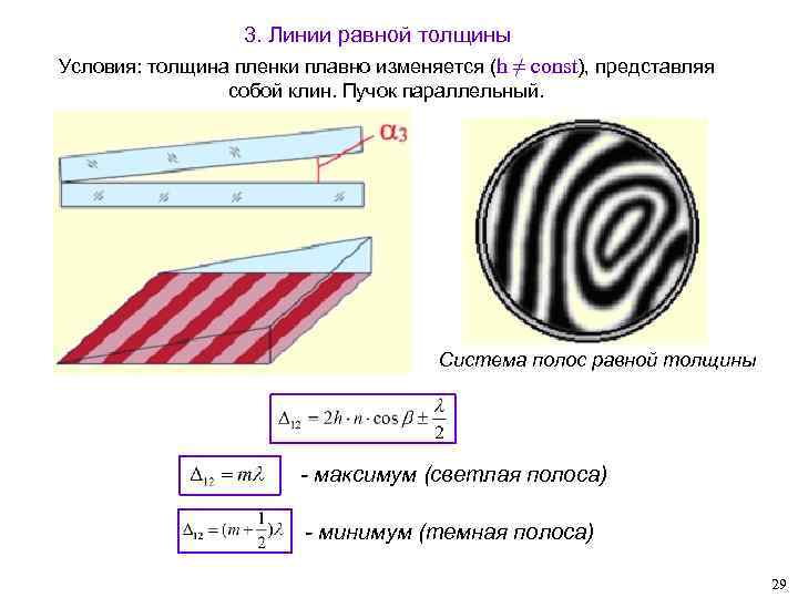 3. Линии равной толщины Условия: толщина пленки плавно изменяется (h ≠ const), представляя собой