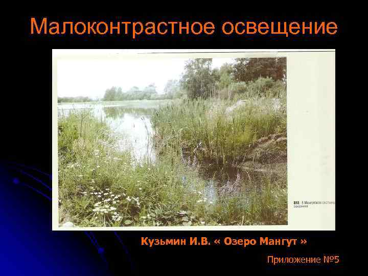 Малоконтрастное освещение Кузьмин И. В. « Озеро Мангут » Приложение № 5 