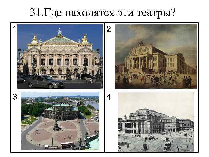 31. Где находятся эти театры? 1 2 3 4 