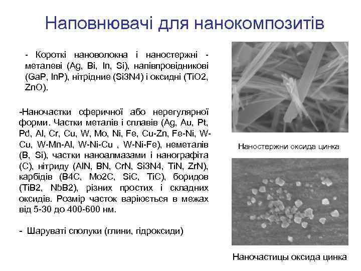 Наповнювачі для нанокомпозитів - Короткі нановолокна і наностержні - металеві (Ag, Bi, In, Si),