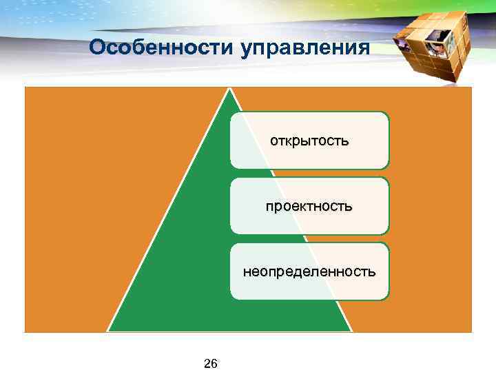 Особенности управления открытость проектность неопределенность 26 