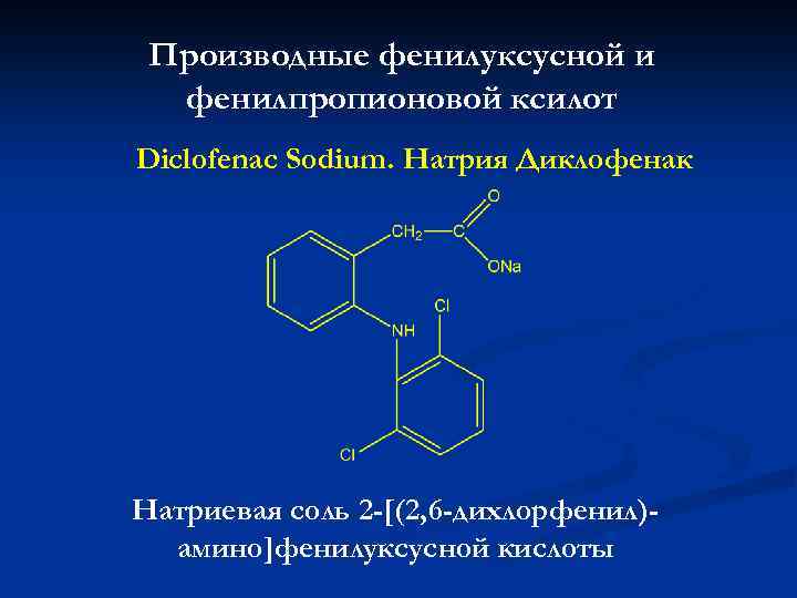 Производные фенилуксусной и фенилпропионовой ксилот Diclofenac Sodium. Натрия Диклофенак Натриевая соль 2 -[(2, 6