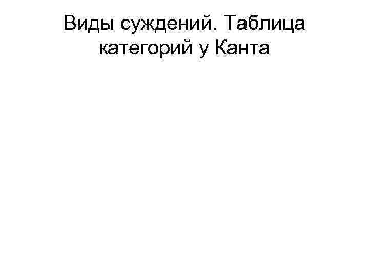 Виды суждений. Таблица категорий у Канта 