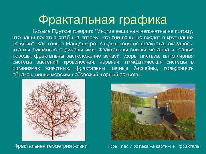 Фрактальная графика Козьма Прутков говорил: "Многие вещи нам непонятны не потому, что наши понятия