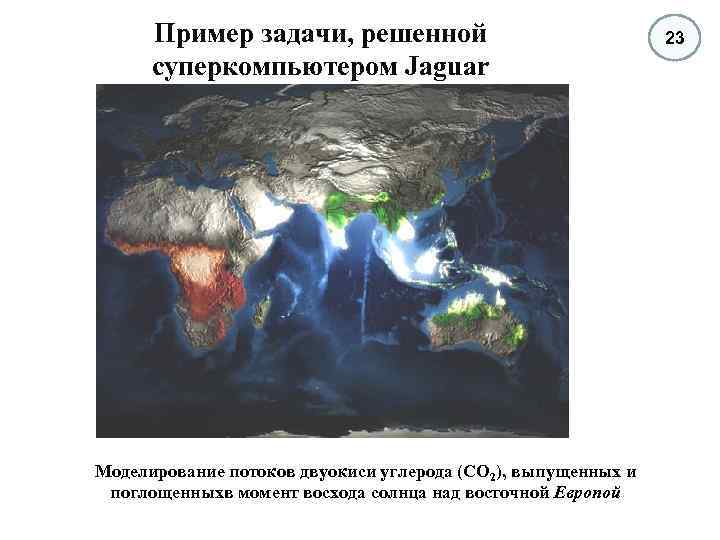Пример задачи, решенной суперкомпьютером Jaguar Моделирование потоков двуокиси углерода (CO 2), выпущенных и поглощенныхв