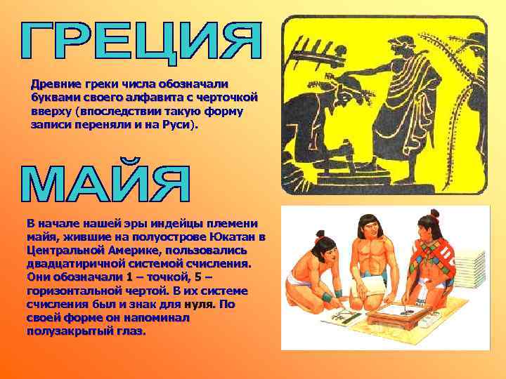 Древние греки числа обозначали буквами своего алфавита с черточкой вверху (впоследствии такую форму записи