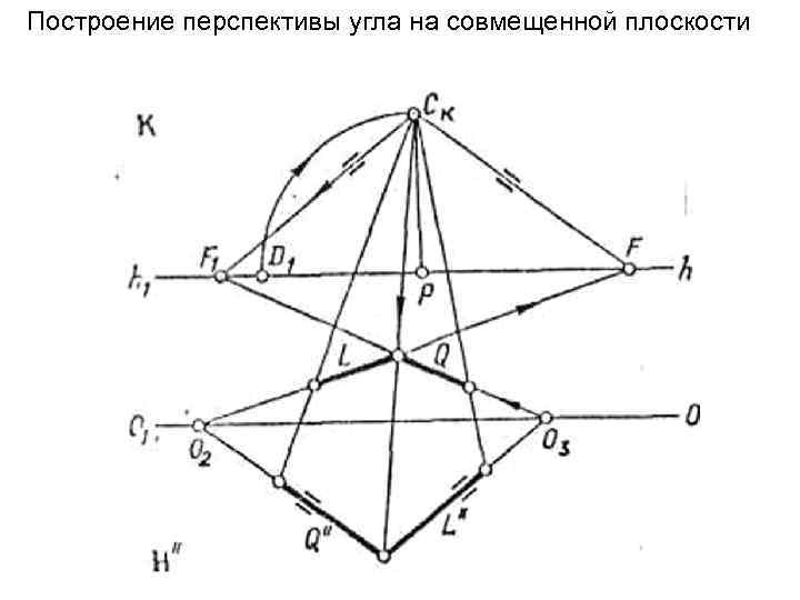 Построение перспективы угла на совмещенной плоскости 