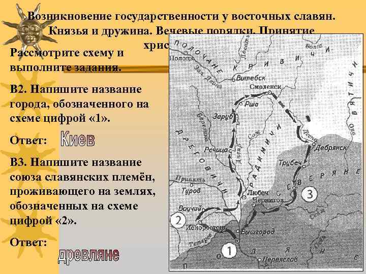 Возникновение государственности у восточных славян. Князья и дружина. Вечевые порядки. Принятие христианства Рассмотрите схему